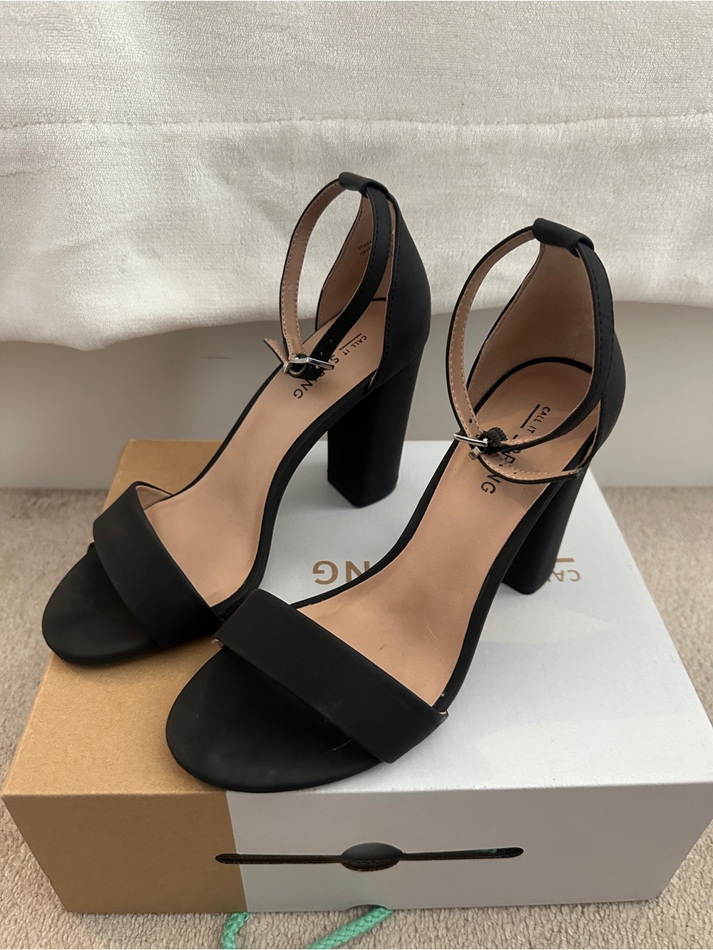 Call It Spring Black Ankle-Strap Block Heel Sandals